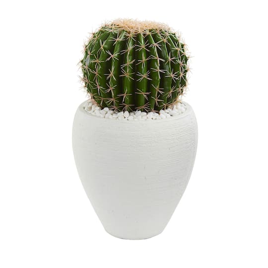 20" Cactus in White Planter By Nearly Natural in Green | Michaels®
